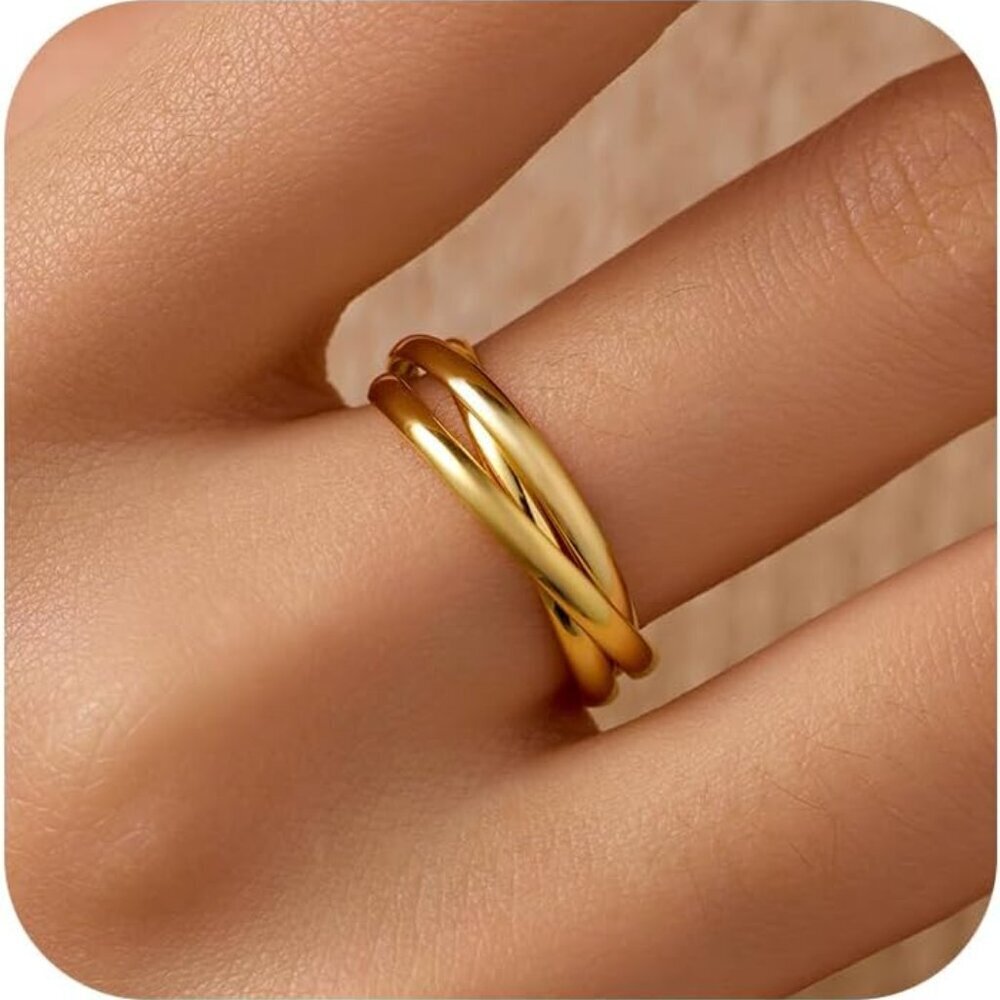 Sterling Silver Gold Plated Interlocking Fidget Ring Trendy Puzzle Jewelry